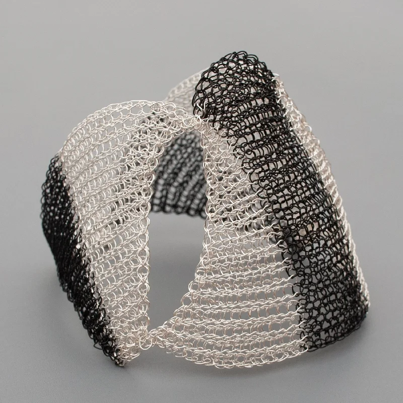 Best bangle bracelets with Swarovski crystals for a touch of sparkle and elegance-SHOGUN Bracelet, Contemporary wire crochet cuff, Black and White