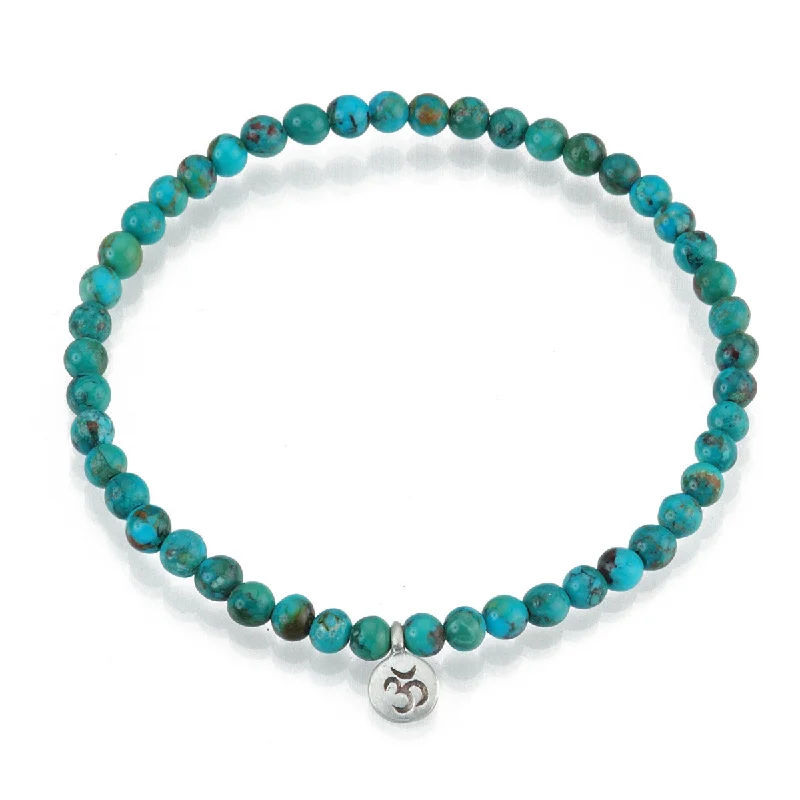 Best bangle bracelets with unique stone inlays for a one-of-a-kind accessory-Silver Turquoise Om Stretch Bracelet - Inner Peace