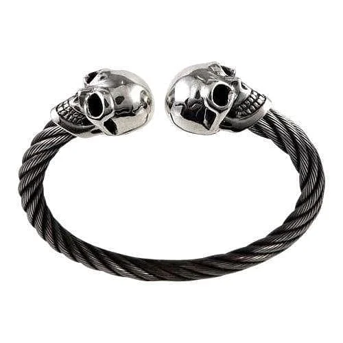 Bangle bracelets with hand-painted designs for an artistic and colorful look-Skull Woven Sterling Silver Biker Cuff Bracelet