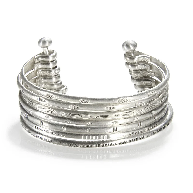 Best bangle bracelets with enamel detailing for a colorful and unique design-Small Silver Multi Bangle Cuff