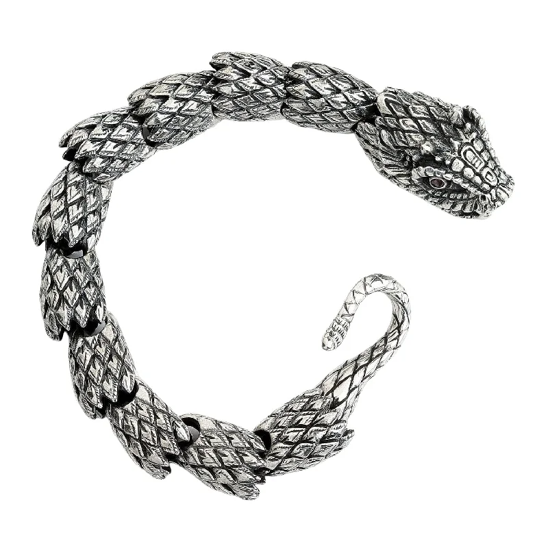 Wide metal bangle bracelets with engraved patterns for a luxurious and intricate look-Snake Dragon Sterling Silver Men's Gothic Bracelet