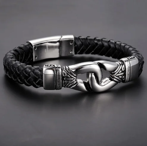 Best bangle bracelets with crystal accents for added sparkle and glamour-Stainless Steel Aztec Braided Leather Bracelet