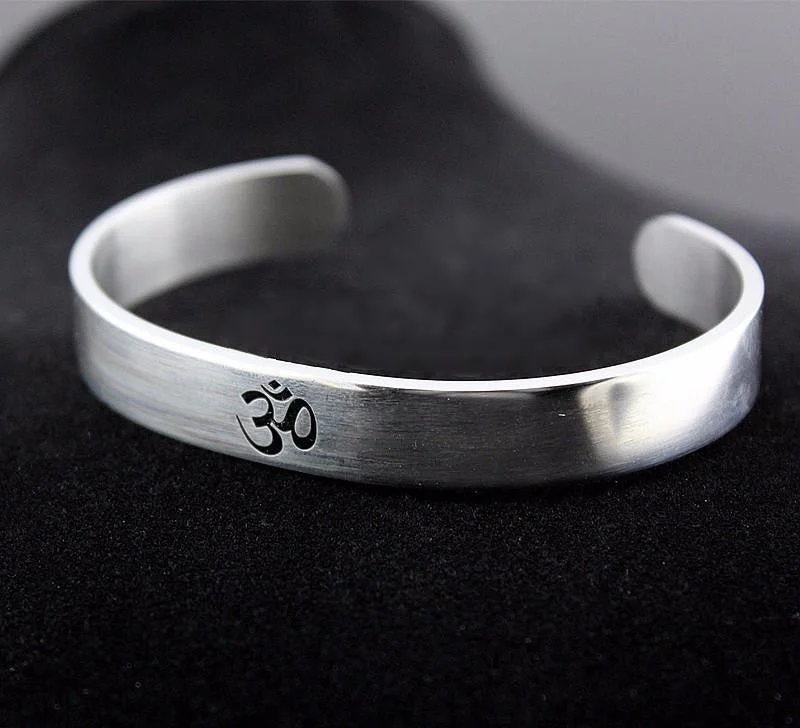 Bangle bracelets with polished marble inlays for a chic and trendy appearance-Stainless Steel OM Open Bangle