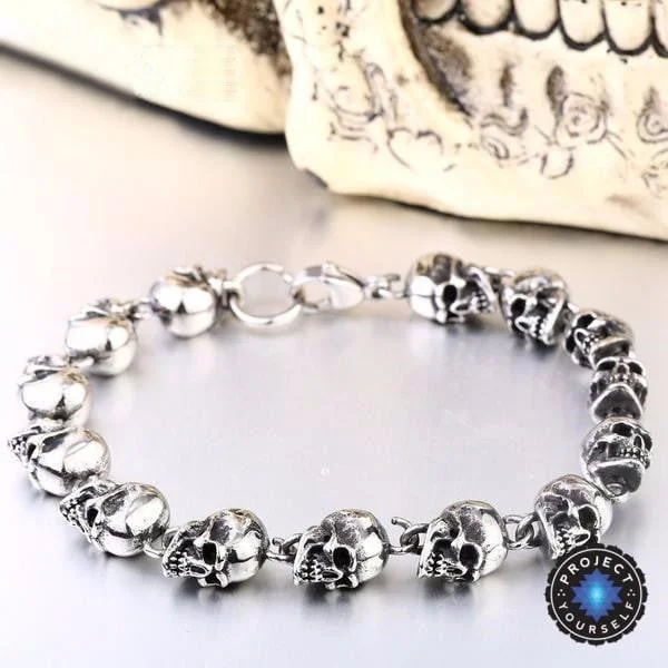 Wide bangle bracelets with bright gemstone accents for a bold, vibrant style-Stainless Steel Skull Chain Bracelet