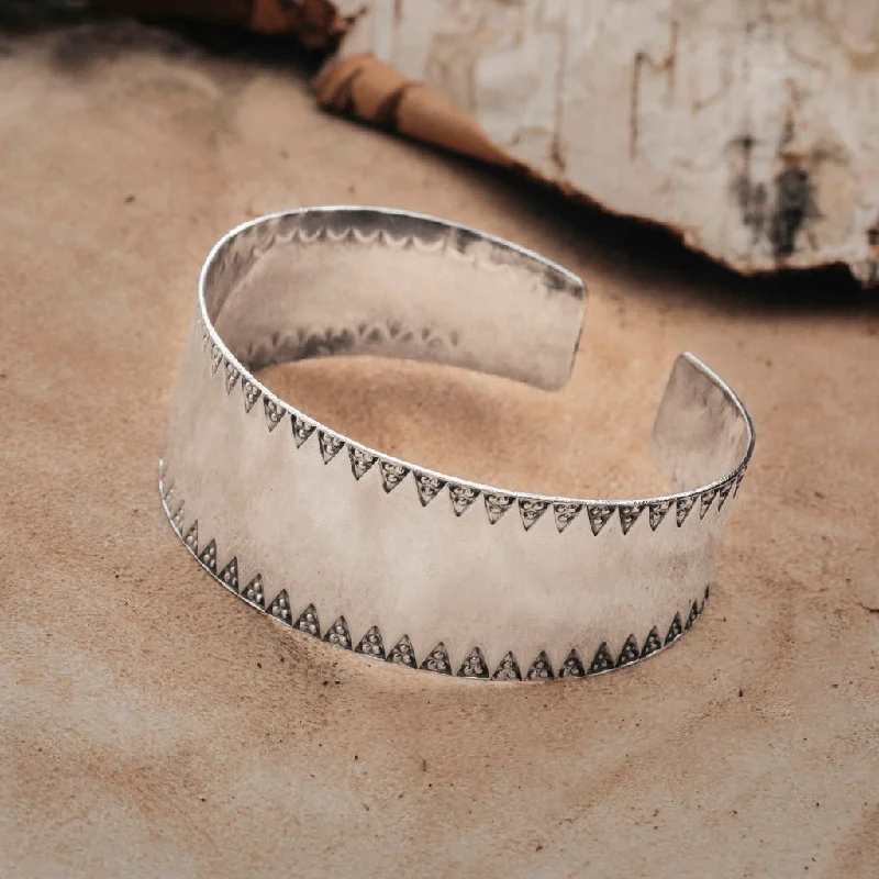 Best bangle bracelets with solid gold for an elegant and luxurious design-Stamped Viking Bangle, Silver