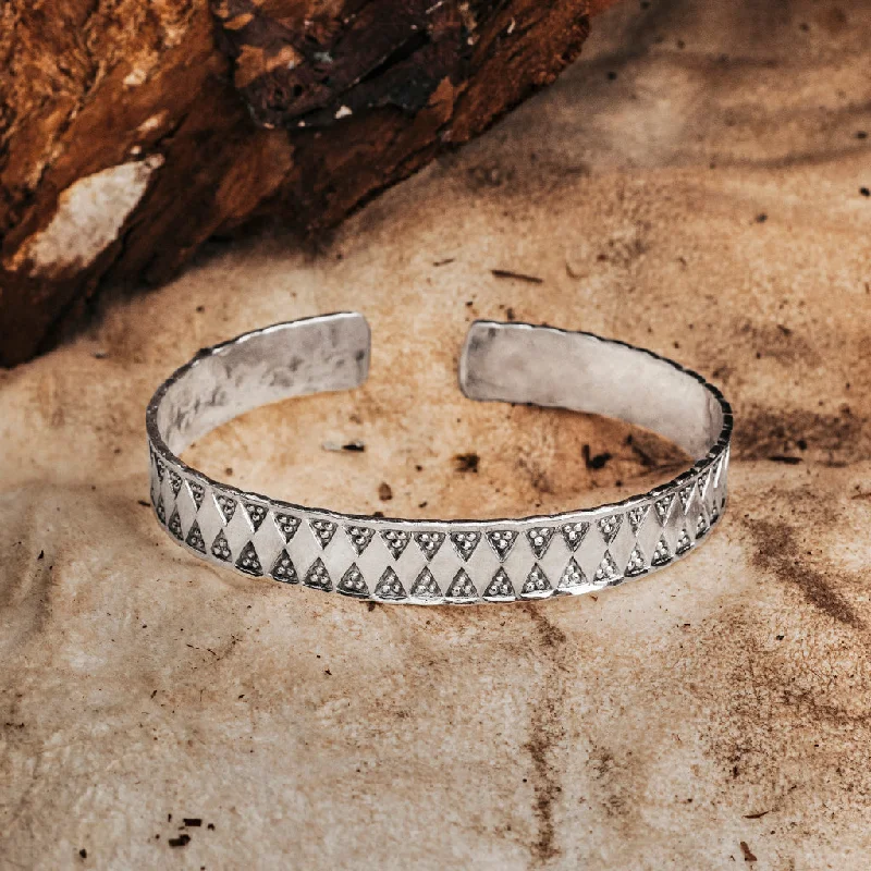 Best bangle bracelets for women with elegant gold designs for every occasion-Stamped Viking Bracelet, Silver