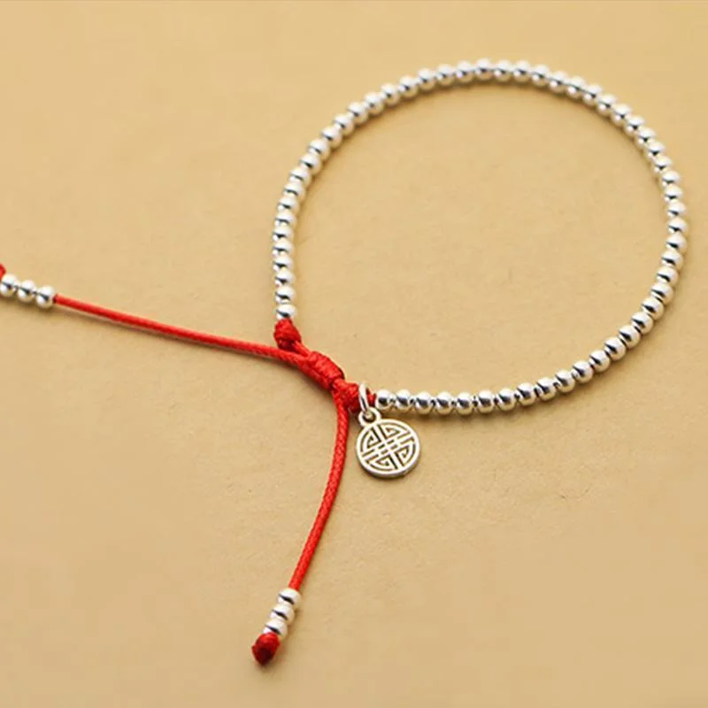 Best bangle bracelets with enamel floral patterns for a delicate and feminine touch-Sterling Silver Lucky Red Rope Prosperity Bracelet