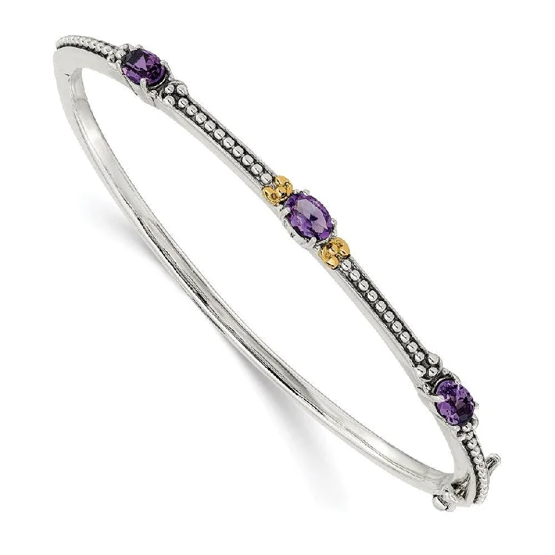 Best bangle bracelets with engraved birthstones for a personalized, meaningful gift-Sterling Silver w/14ky Amethyst Hinged Bangle