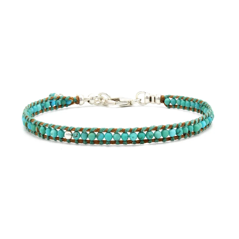 Bold bangle bracelets with mixed materials like wood, metal, and fabric-Teenie Fiesta Band Bracelet in Turquoise