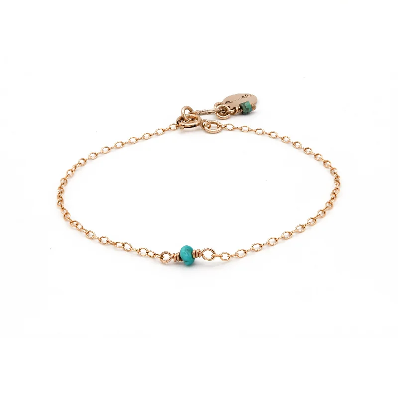 Best bangle bracelets with stacked designs for a trendy and fashionable look-Teenie Nugget Turquoise Chain Bracelet in Rose Gold