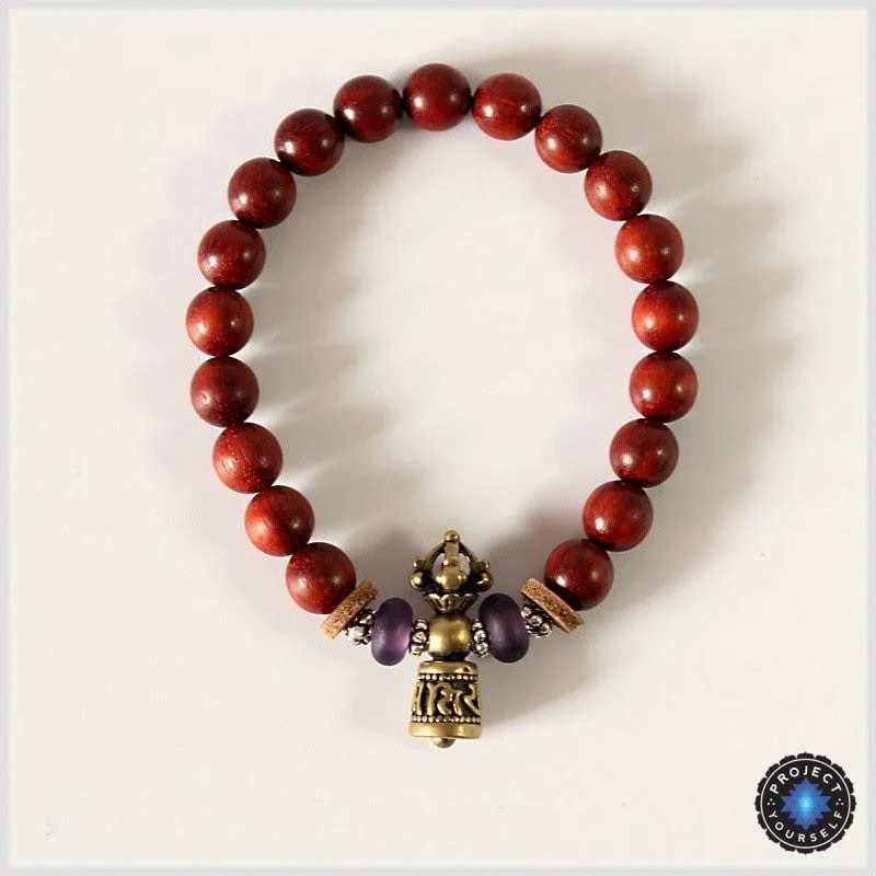 Best bangle bracelets with silver-plated finishes for an affordable and stylish accessory-Tibetan Ghanta Hand Bell Wood Mala Beads Bracelet