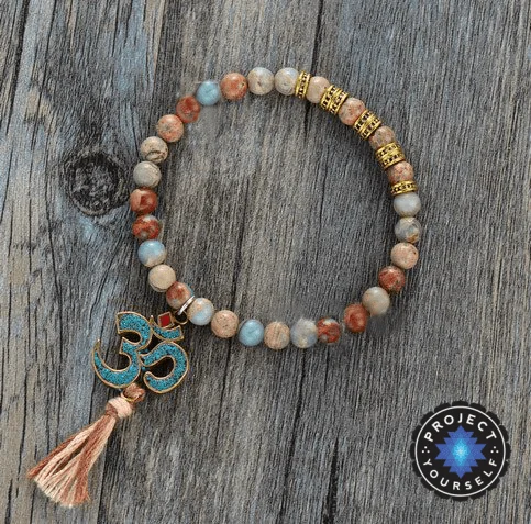 Best bangle bracelets with rustic copper for a unique, earthy style-Tibetan Om Natural Jasper Mala Bracelet