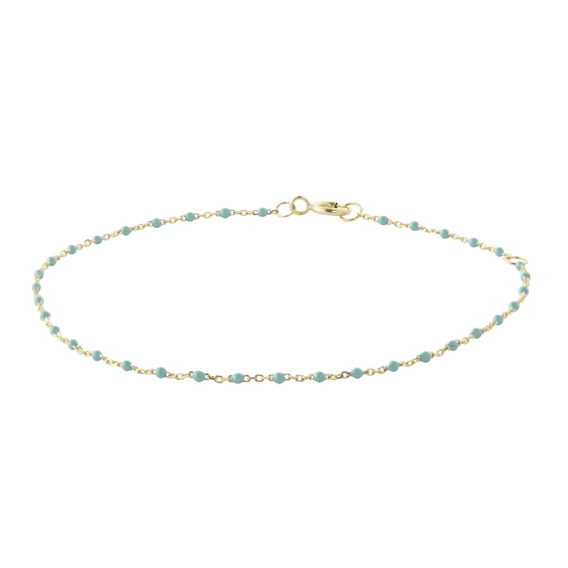 Best bangle bracelets with smooth sterling silver for a polished, refined finish-Turquoise Tiny Dot Chain Bracelet