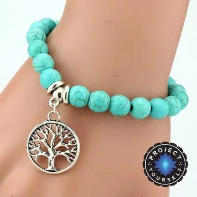 Best bangle bracelets with solid gold for an elegant and luxurious design-Turquoise Tree of Life Charm Bracelet