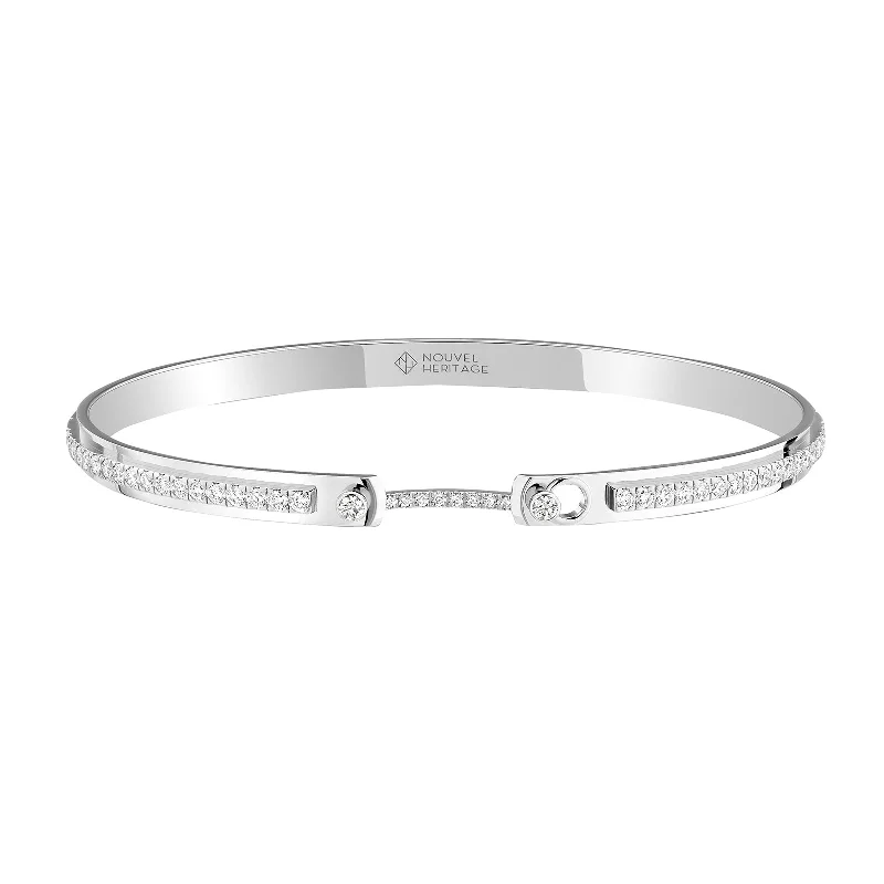 Bangle bracelets with polished marble inlays for a chic and trendy appearance-Tuxedo Bangle - White Gold