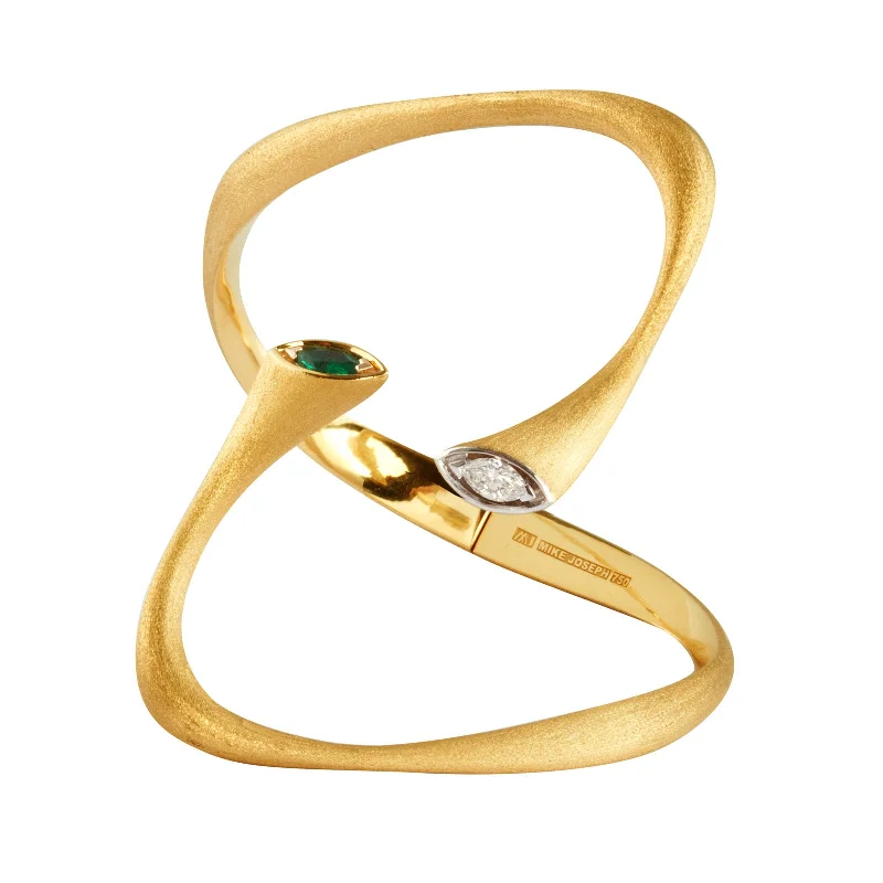 Sleek bangle bracelets with polished titanium for a modern and lightweight option-Twist Bangle - Diamond and Emerald