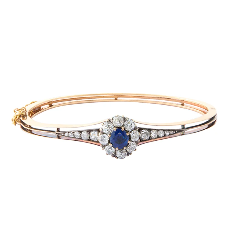 Classic bangle bracelets with pearl embellishments for a feminine and classic touch-Victorian Cluster Bangle - Sapphire and Diamond