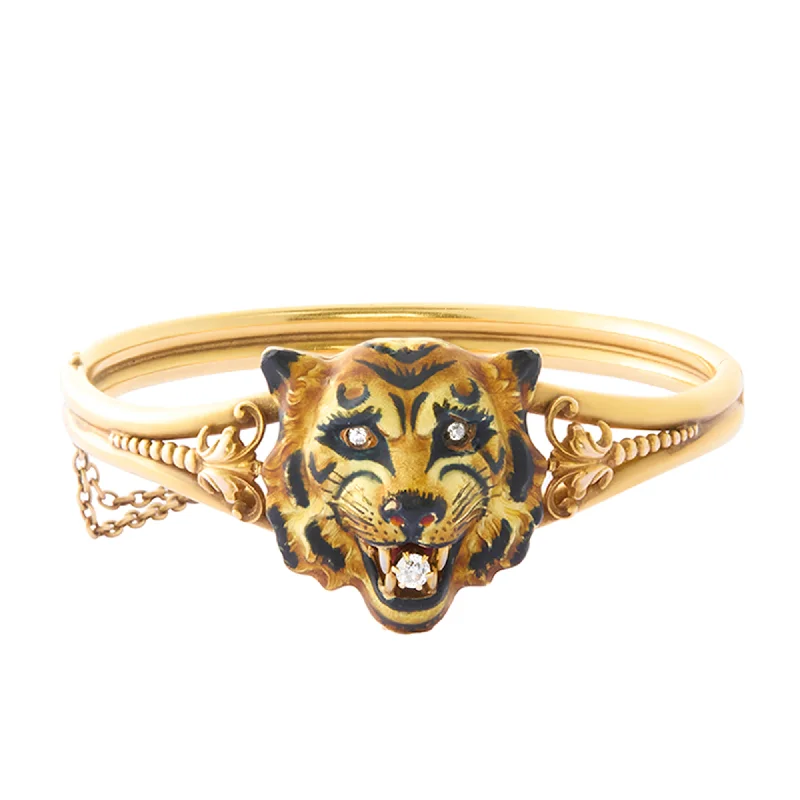 Best bangle bracelets with customizable charms for a personalized, unique piece-Victorian Enamel Tiger Locket Bangle