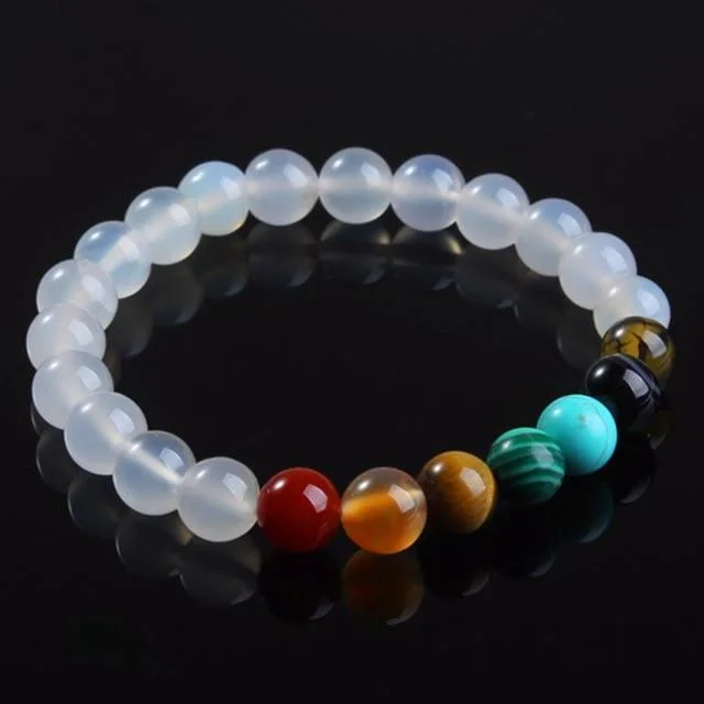 Stainless steel bangle bracelets with polished finishes for a sleek and durable design-White Agate 7 Chakra Beads Bracelet