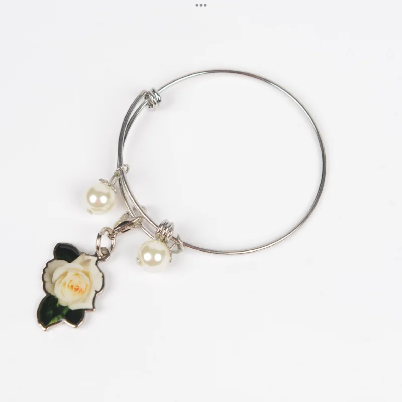 Best bangle bracelets with unique stone inlays for a one-of-a-kind accessory-White Rose Wire Bracelet