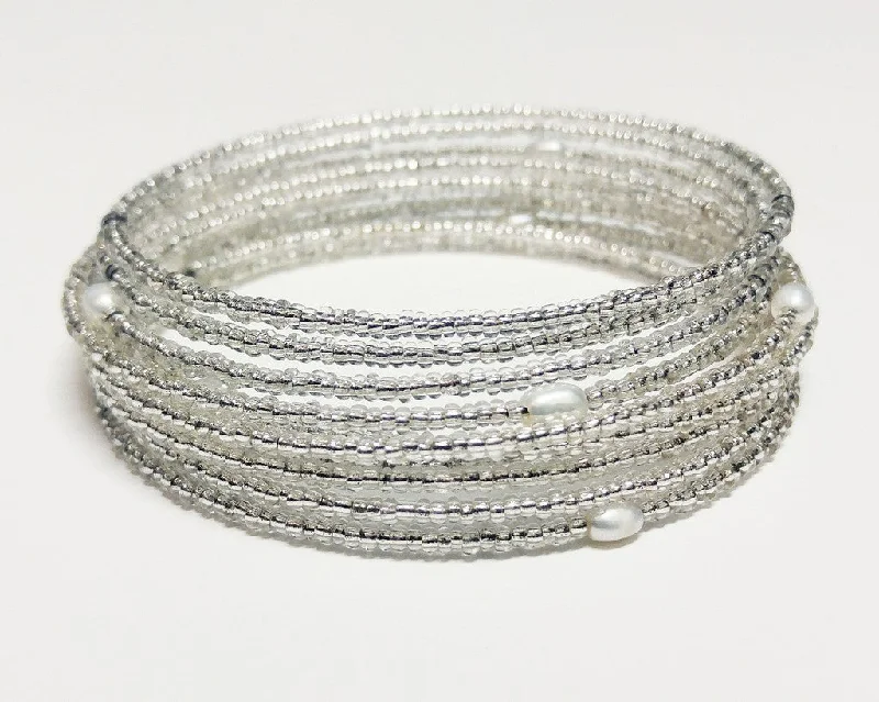 Best bangle bracelets with engraved floral patterns for a delicate and elegant design-White Seed Bead Glam Bracelet