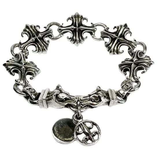 Stacked bangle bracelets with alternating textures for a dynamic, trendy look-Wolf Head Sterling Silver Biker Bracelet