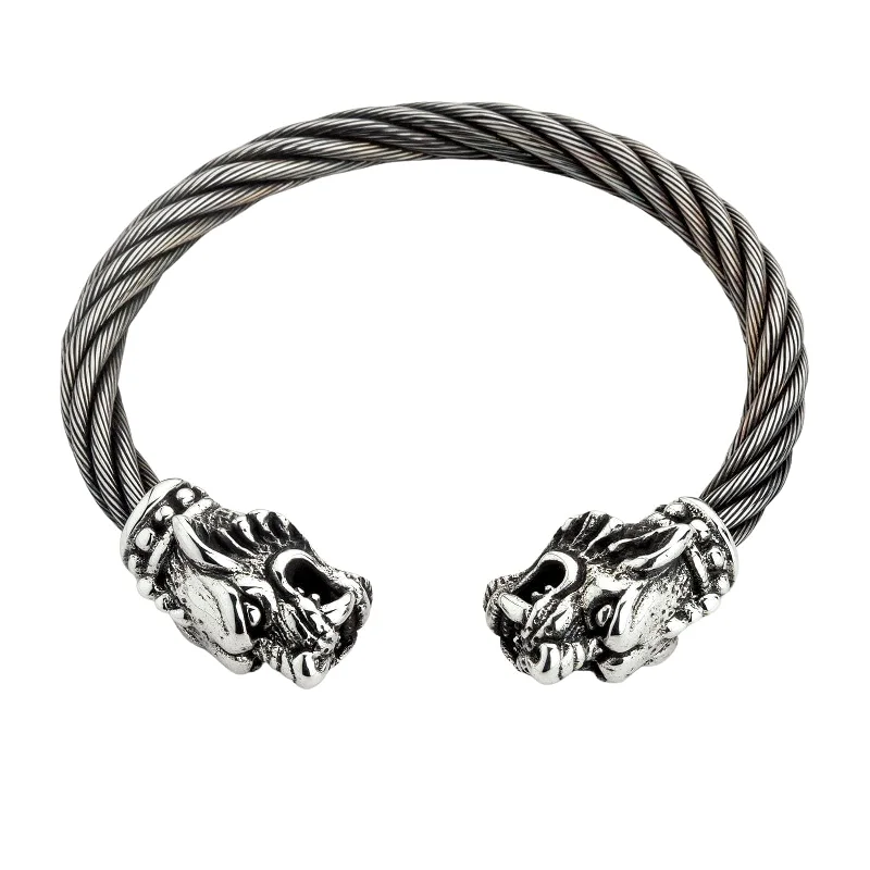 Art deco bangle bracelets with bold lines and shapes for a vintage-inspired flair-Woven Tiger Head Sterling Silver Biker Cuff Bracelet